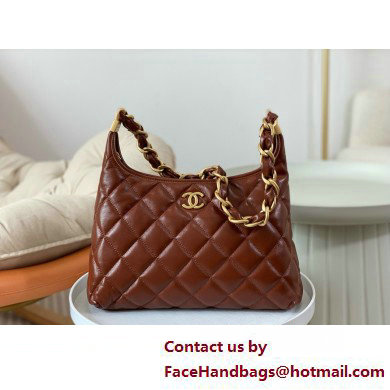 Chanel Shiny Lambskin & Gold-Tone Metal Hobo handBag brown AS4912 2025